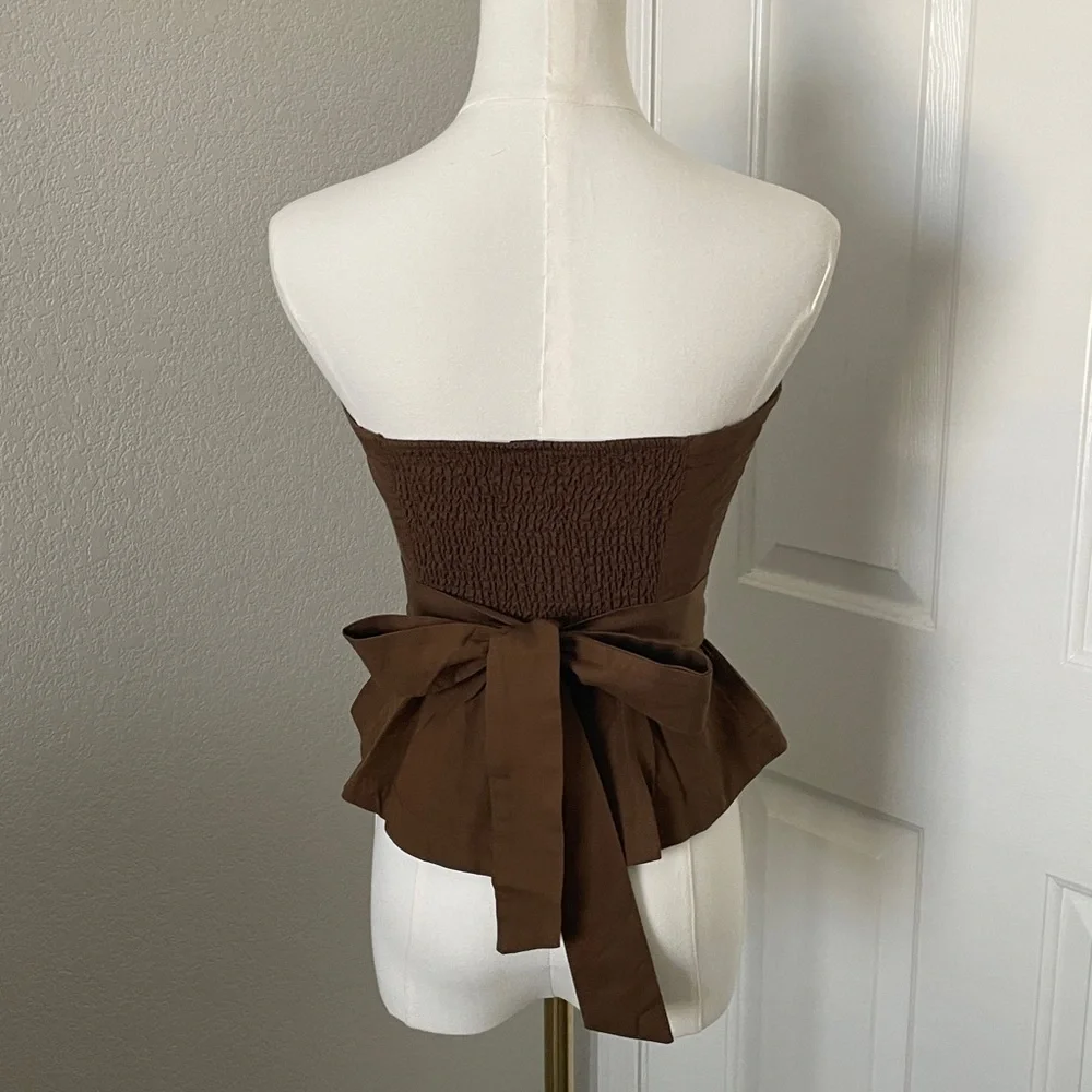 Free People Brown Strapless Buttoned Crop Top - Picture 2 of 2